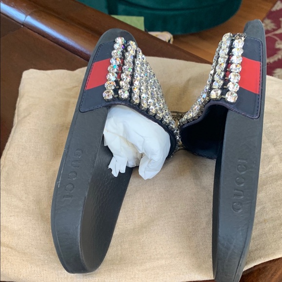 Gucci Black Crystal Embellished Slides - Picture 2 of 3